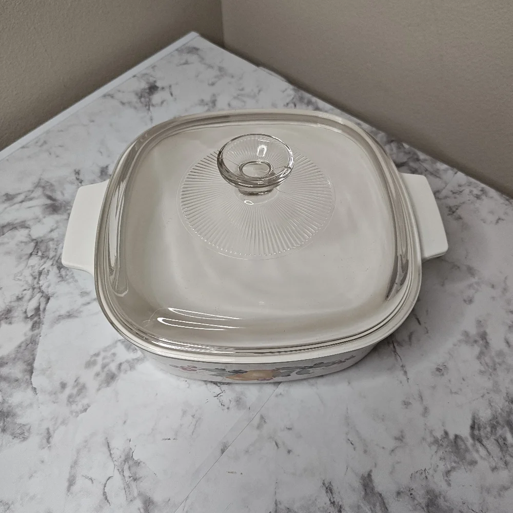 Pyrex Glass Lid Casserole Dish Fruit Design Vintage